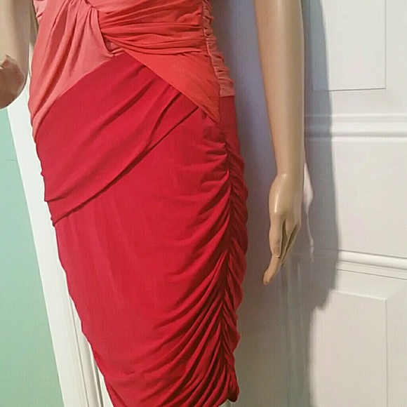 HALSTON HERITAGE KNIT RUCHED BODY CON SHEATH DRESS - Picture 2 of 7